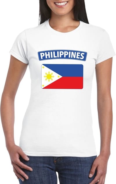 Vlag Filipijnen t-shirt - wit - met vlag van het land print - voor dames - korte mouwen - supporters S