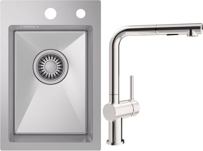 CECIPA max Spoelbak 30x45 cm - Spoelbak Keuken RVS - Spoelbakken Keuken Met L-uitloop Keukenkraan - Wasbak Keuken - incl. Afvoerzeefje en Sifon