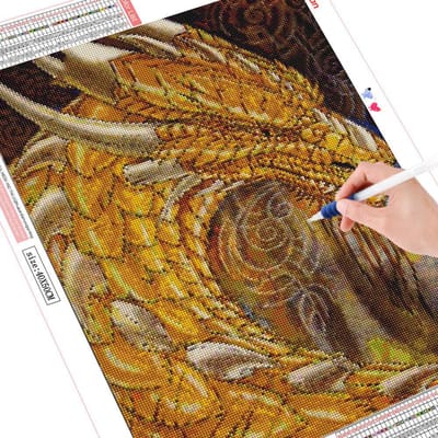 Peinture de diamant en point de croix, broderie de Dragon, affichage complet d'animaux, image ronde en strass 20X30 beige