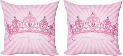 ABAKUHAUS Sierkussenhoes voor meisjes, set van 2, Roze Prinses, 40x40 cm, Roze/Lichtroze