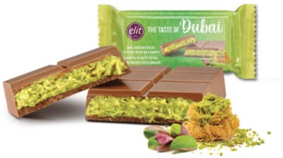 Elit Chocolate Kadayif kunafah en Antep Pistachecreme Gevulde Dubai chocolade Reep 90gr - Dubai Chocolate Filled with Kadayif and Pistachio Cream Melkchocolade 90gr