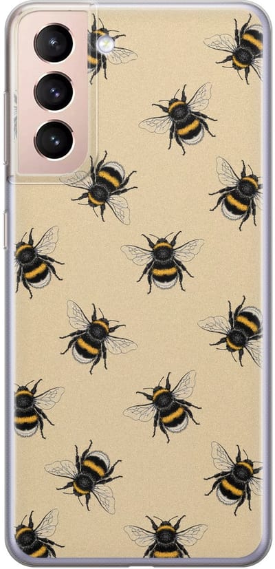 Leuke Telefoonhoesjes - Hoesje geschikt voor Samsung Galaxy S21 - Bijen print - Soft case - TPU - Print / Illustratie - Geel