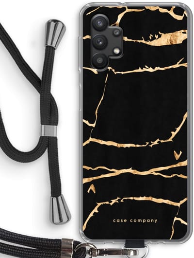 Case Company® - Hoesje met koord geschikt voor Samsung Galaxy A32 5G hoesje met Koord - Gouden marmer - Telefoonhoesje met Zwart Koord - Bescherming aan alle Kanten en Over de Schermrand