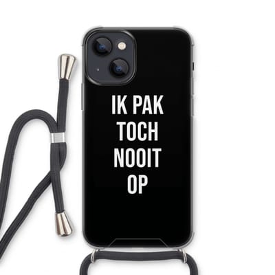 Case Company® - Hoesje met koord geschikt voor iPhone 13 mini hoesje met Koord - Ik pak nooit op - Zwart - Telefoonhoesje met Zwart Koord - Bescherming aan alle Kanten en Over de Schermrand
