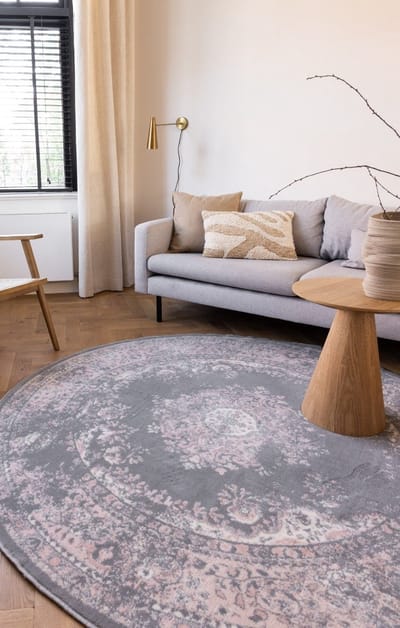 Rond Vintage Vloerkleed Keshan Grijs - Rond 160 Ø - (M)