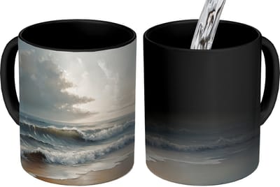Magische Mok - Foto op Warmte Mokken - Koffiemok - Strand - Zee - Zonsondergang - Magic Mok - Beker - 350 ML - Theemok