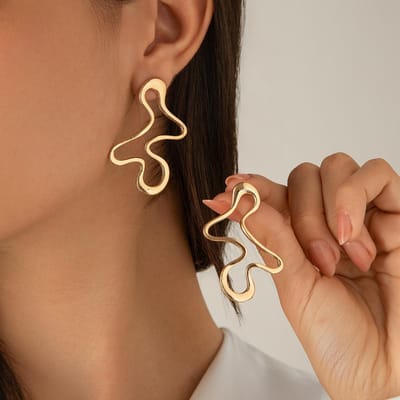 Boucles d'oreilles à tige en métal à géométrie creuse irrégulière, style punk, couleur or, bijoux pour femmes or