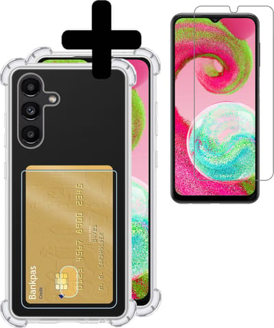 Hoesje - Geschikt voor Samsung Galaxy A04s - Met Screenprotector - En Pashouder - En Kaarthouder - Telefoon Hoes Shockproof - Siliconen Case - Back Cover - Shock Proof - Pasjes Houder - Telefoonhoesjes - Transparant