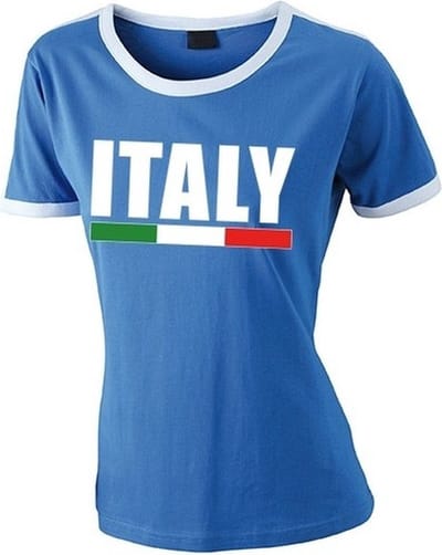 Blauw Italie supporter ringer t-shirt met witte randjes dames - Italiaanse vlag shirts S
