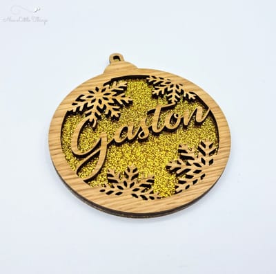 [Nice Little Things] Multilayer kerstbal glitter - Met naam - Goud - Eik
