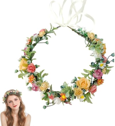 Hoofdband Bloemenslinger - Bloemenkrans Hoofddeksel - Bruiloft Feest Accessoire - Kunstbloemen Plastic Takken - Verstelbare Omtrek 47cm - Kleurrijk