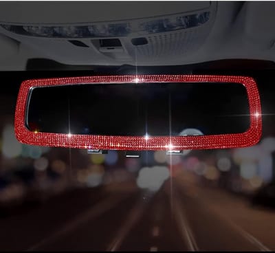 Bling strass auto achteruitkijkspiegel met kristallen diamanten steentjes voor vrouwen, luxe auto-interieur decoratie (rood)