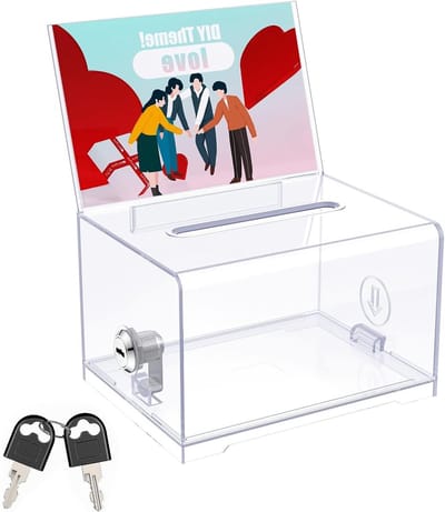 Acryl Suggestiebox met Slot en Plaathouder, Transparante Stemdoos voor Tips en Ideeën, 15.7 x 12 x 10.2 cm, Ideaal voor Kantoor en Evenementen