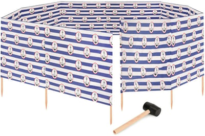 Garronda 15m Strand Windscherm Met Stokken - Windscherm Strand – Windscherm – Rubberen hamer – Strepen/Anchor-2 – GD-EX-Wb-15m