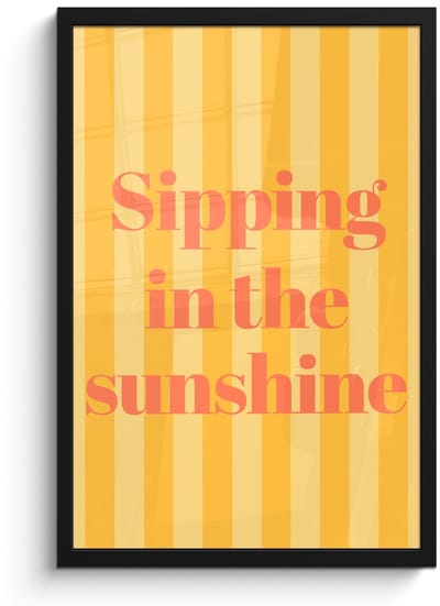 Poster in lijst - Fotolijst 40x60 cm - Posters - Gestreept - Geel - Sunshine - Letters - Posterlijst zwart - Decoratie - Wanddecoratie woonkamer - Muurdecoratie slaapkamer