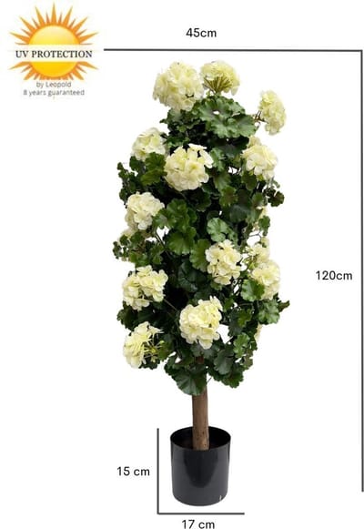Geranium kolom kunstplant 120cm UV creme-wit