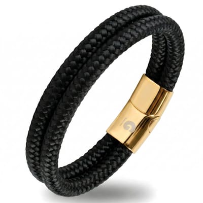 Touw Armband Zwart - Goud Heren Dames 17,5cm Galeara Design NOA