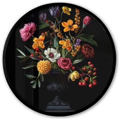 Poster in lijst Rond - Fotolijst 40x40 cm - Posters - Sierlijk - Boeket - Bladeren - Ronde posterlijst zwart - Decoratie - Wanddecoratie woonkamer - Muurdecoratie slaapkamer