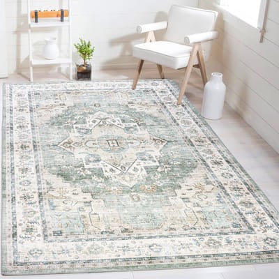 Flycarpets Burano Vintage Vloerkleed - Groen / Beige - Laagpolig Tapijt - 160x230 cm