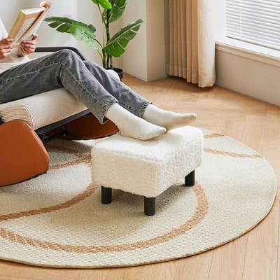 KAD® Voetenbankje Of Poef - Hockers En Poefen - Poef Rond - Wit - ‎42cm x 29cm x 24cm