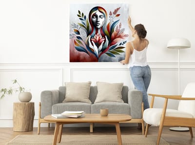 Modern vrouw schilderij | Vrouwelijkheid gevangen in eigentijdse kunstvorm: Een moderne ode aan vrouwen | Kunst - 100x100 centimeter op Dibond | Foto op Dibond