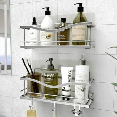 Famanu – Doucheplank set van 2, boorvrij zelfklevend organizer met haken, doucherek voor binnendouche en keuken
