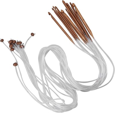 Haaknaalden met Plastic Kabel 12-delige Haaknaalden 1,2 Meter Tunesische Verkoolde Buis Bamboe Breinaaldenset voor Het Weven van Tapijten