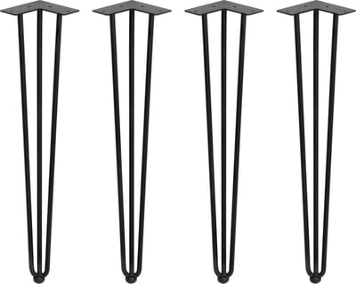 Emuca Set met vier tafelpoten Hairpin met 3 stangen, hoogte 710 mm, zwartgelakt