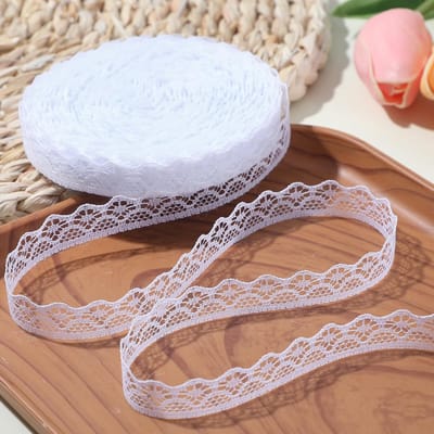 Dailygoods- Kantlint Wit Vintage - Gehaakt Kantlint - Decoratie Lint - Tafeldecoratie - Knutselen - 1,6 cm Breed - 27,4 m Lang - Decoratielint