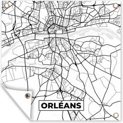 Tuin poster Frankrijk - Kaart - Plattegrond - Stadskaart - Orléans - Zwart wit - 200x200 cm - Tuindoek