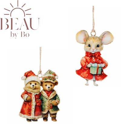 Bundel Cosy & Trendy Kerst Kersthanger - Vintage Mouse + Vintage Bears - IJzer - Set van 4 stuks