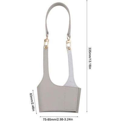 Sac à bandoulière en cuir pour bouteille d'eau, porte-gobelet à café, pochette de transport pour tasse à thé au lait avec poignée grise