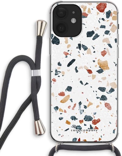 Case Company® - Hoesje met koord geschikt voor iPhone 12 hoesje met Koord - Terrazzo N°4 - Telefoonhoesje met Zwart Koord - Bescherming aan alle Kanten en Over de Schermrand