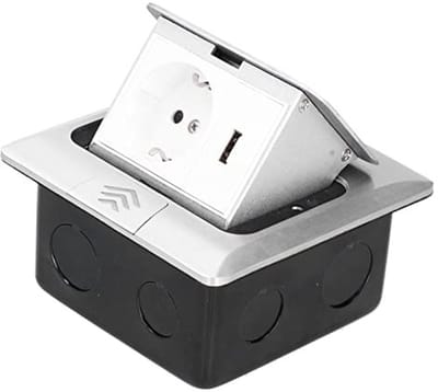 Store_9 - Vloer Stopcontact - Waterdicht - Pop Up - Zilver - USB Laders - Sabotagebestendig - Geschikt voor Thuis en Kantoor