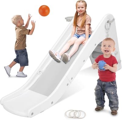 Kinderglijbaan 170 cm met basketbalkorf en 3-in-1 functie voor kinderen vanaf 1 jaar - Voor binnen en buiten