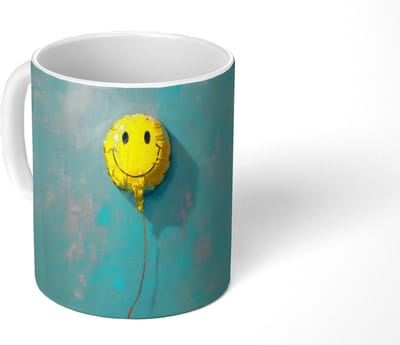 Mok - Koffiemok - Ballon - Geel - Smiley - Mokken - 350 ML - Beker - Koffiemokken - Theemok