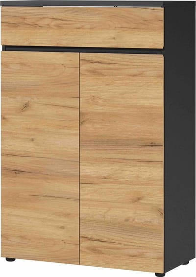 Lage dichte kantoorkast RIO Eiken - Grafiet - Breedte 80 cm - Hoogte 120 cm - Diepte 40 cm - Met lades - Met planken - Met openslaande deuren