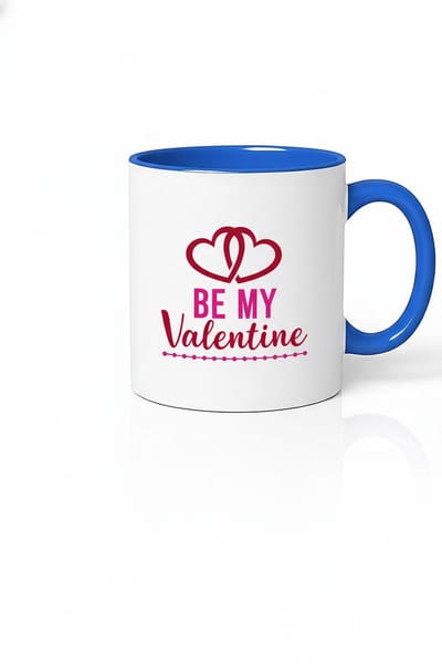 Valentijn Mok 'Be My Valentine' met Dubbele Harten - Wit & Blauw Keramiek Cadeau