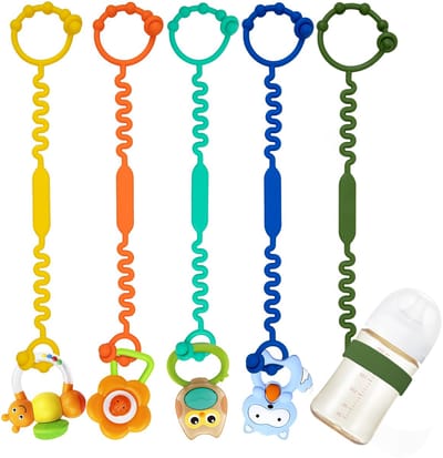YAGXIG Siliconen speelgoedriempjes voor kinderwagens - Speelgoedriempjes voor baby's - Anti-verliesriempjes voor speelgoed - Siliconen anti-verlieskettingen voor babyflesjes - Speenclips - BPA-vrij - Willekeurige kleuren - 5 stuks