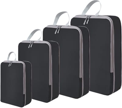 Set van 4 compressie-organizertassen voor koffers - Ruimtebesparende bagage-organizertassen, lichtgewicht en samendrukbare reisorganizertassen (zwart)