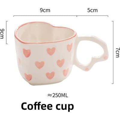 Nieuwigheid Handgeschilderde Liefde Mok Creatieve Hart Handvat Waterbeker Keramische Melkbeker Mooie Roze Handgemaakte Koffiekop ontbijtkop 201-300ml white