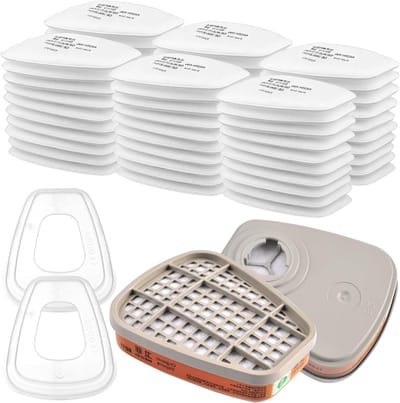 Set van 60 Herbruikbare Katoenen Filters voor Ademhalingsbescherming, Inclusief 2 Filters en 2 Caps voor Stof- en Verfbescherming