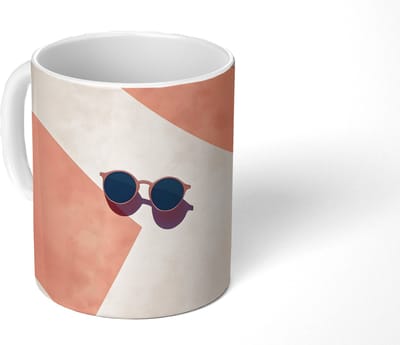 Mok - Koffiemok - Zonnebril - Schaduw - Oranje - Minimalistisch - Mokken - 350 ML - Beker - Koffiemokken - Theemok