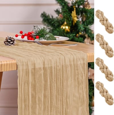 4-pack beige tafelloper 43 x 274 cm kaasdoek tafelloper Boho gaas tafellopers voor eettafel rustiek doorschijnende stoffen tafellopers voor bruiloft feest bruids douche lente