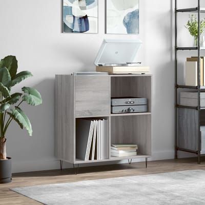 vidaXL - Platenkast - 84,5x38x89 - cm - bewerkt - hout - grijs - sonoma - eikenkleurig