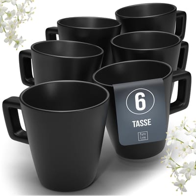 Pure Living Manhattan Koffiemokken - Mat Zwart - Set van 6 (290 ml) - Voor 6 Personen - Hoogwaardig Steengoed - Oven, Magnetron & Vaatwasserbestendig