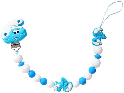 Speenkoord met Smurfen – Handgemaakt siliconen speenkoord met dubbele draad – Veilig babyaccessoire in blauw-wit