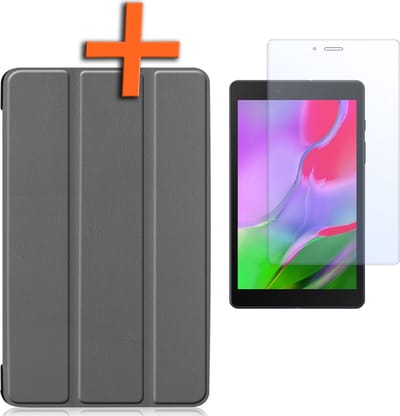 Hoesje - Geschikt voor Samsung Galaxy Tab A 8.0 (2019) - Met Screenprotector - Trifold Bookcase - Hard Cover - Hardcover Book Case - Tablet Hoes - Grijs