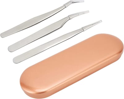 Precisie Pincet Set - Wimper & Mee-eter Verwijderaar - Schoonheidsverzorging Thuis - Drie Verschillende Vormen - Roestvrij Staal - Zilverkleurig