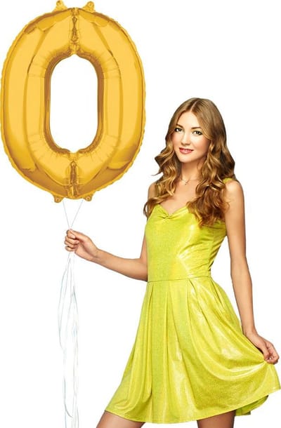 Inclusief helium ballon cijfer 0 gevuld goudkleurig.